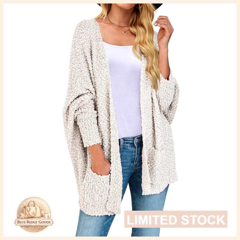 Fuzzy Popcorn Batwing Sleeve Cardigan Knit Oversized Sherpa Sweater Coat